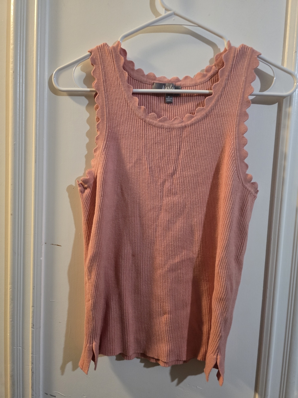 Marled Scallop Ribbed Tank Top - Dusty Rose